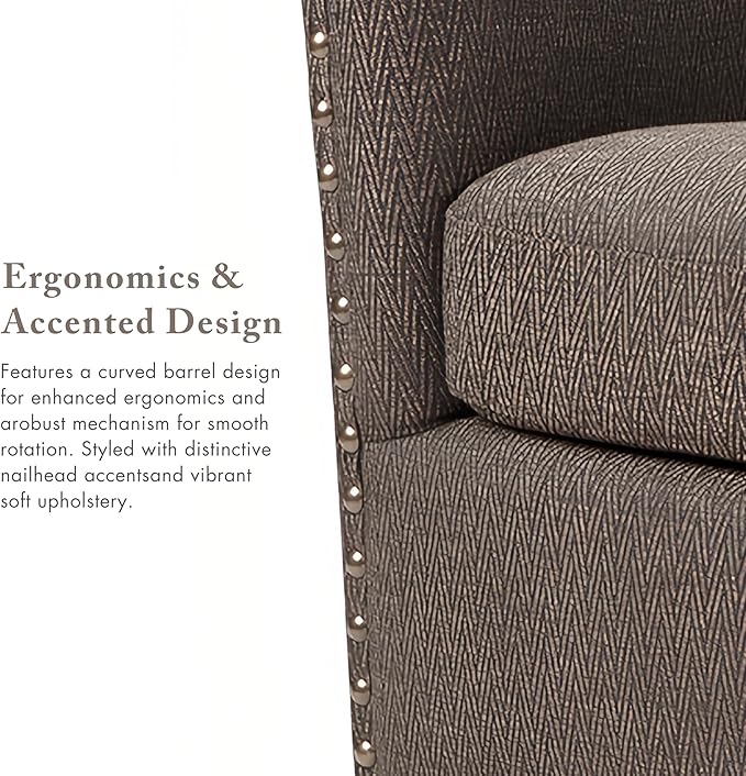 Madison Park Swivel Barrel Accent Chair Upholstered Curved Back with 7-Inch Thick Woven Cushion 360° Swivel Nailhead Trim Comfy Chair for Living Room Bedroom Office 28 Wide Chocolate Tyler