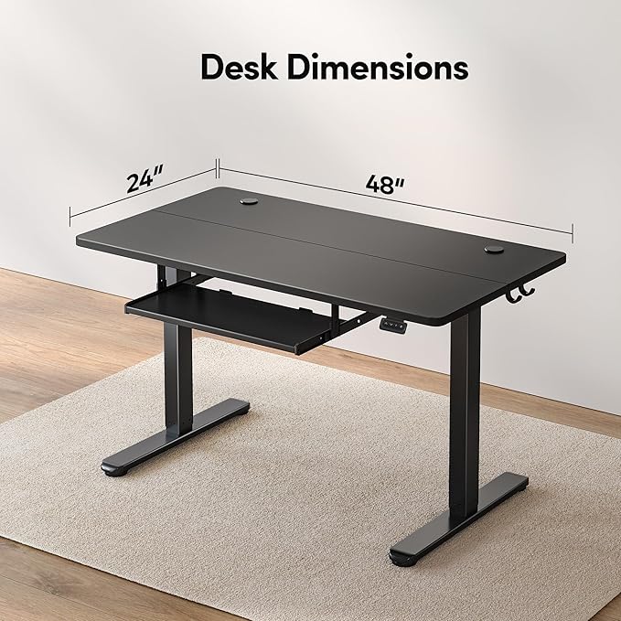 FEZIBO Standing Desk with Keyboard Tray 48 x 24 Inch Adjustable Height Sit Stand Desk with Memory Presets for Home Office Ergonomic Computer Workstation Black