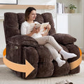 Oversized Power Swivel Rocker Recliner Chair for Big and Tall Electric Chenille Glider with USB Ports Extra Wide Overstuffed Reclining Sofa for Living Room Nursery 375lbs (Brown Power)
