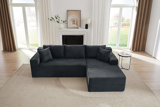 Cloud Couch Sectional L Shaped Boneless Couch Sectional Couches for Living Room Modern Comfy Corduroy Fluffy Modular Sofa with Deep Seat No Assembly (Grey Right Facing Chaise)