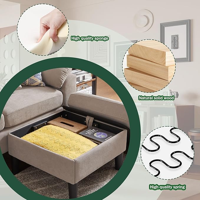 79 Convertible Sectional Sofa Set Modern Linen Small L Shaped Couch with Reversible Ottoman and Accent Chair 3-Seat Sofa Couches for Living Room Office Apartment Beige