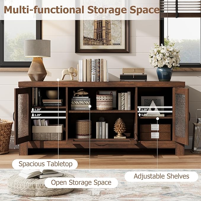IDEALHOUSE TV Stand for 65 Inch TV Farmhouse Entertainment Center with Acrylic Door Storage Cabinet &amp Adjustable Shelves Rustic TV Console Table for Living Room Bedroom Brown