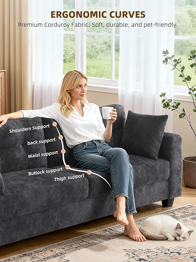 Loveseat Sofa for Living RoomModern Couch with Removable Chenille CoversWide ArmrestsSide PocketsUSB/Type-C Charging PortsEasy Assembly (70 inchGrey)