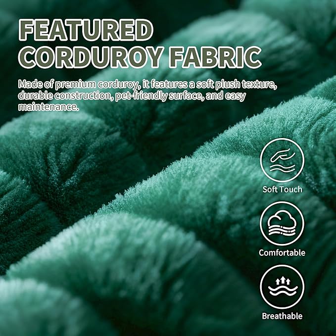 57 Loveseat Sofa Mid Century Modern Corduroy Couch with Thick Cushion 2 Seater Small Sofa for Living Room Bedroom Apartment Office Dark Green