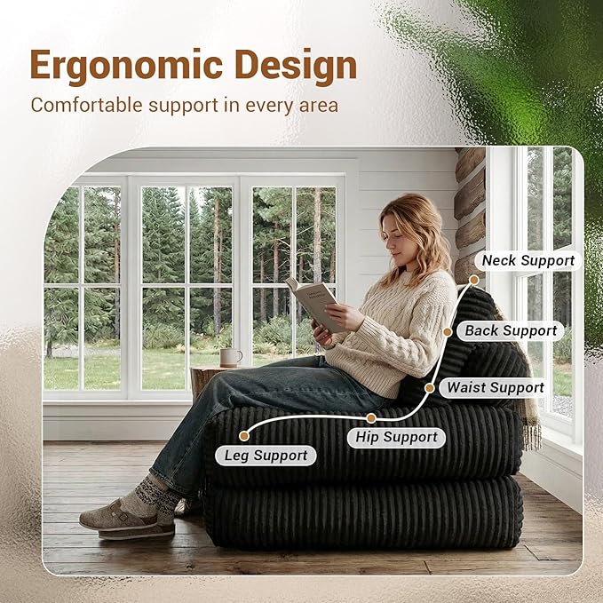 Folding Sofa Bed Convertible Loveseat Sleeper Chair with Pillow Portable Floor Couch for Living Room and Bedroom Comfy Floor Lounge Chair Bed for Small Spaces Black