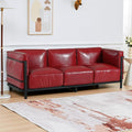 QHITTY 3 Seater Sofa Mid-Century Modern Upholstered Couch Chair Faux Leather Sofa Couch with Iron Frame and Upholstered Armrest Backrest Cushion for Living Room Office Apartment (Burgundy)