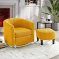 Swivel Accent Chair with Ottoman Modern Upholstered Tufted Armchairs with Footstool 360 Degree Swivel Barrel Sofa Chair Corduroy Round Tub Sofa Chair with Foot Rest for Living Room (Orange)