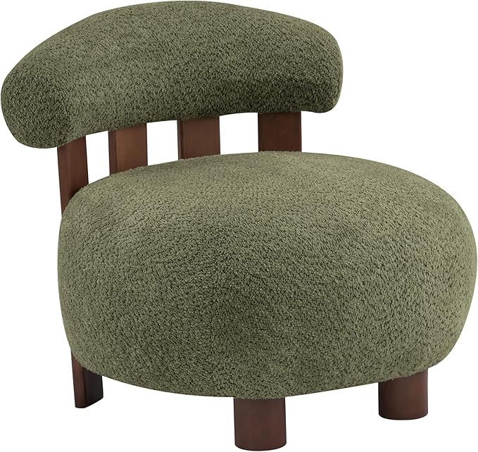 Christopher Knight Home Elvina Boucle Fabric Accent Chair Solid Wood Single Lounge Sofa Bedroom Comfy Reading Chair for Modern Minimalist Style Living Room/Home Office Olive Green