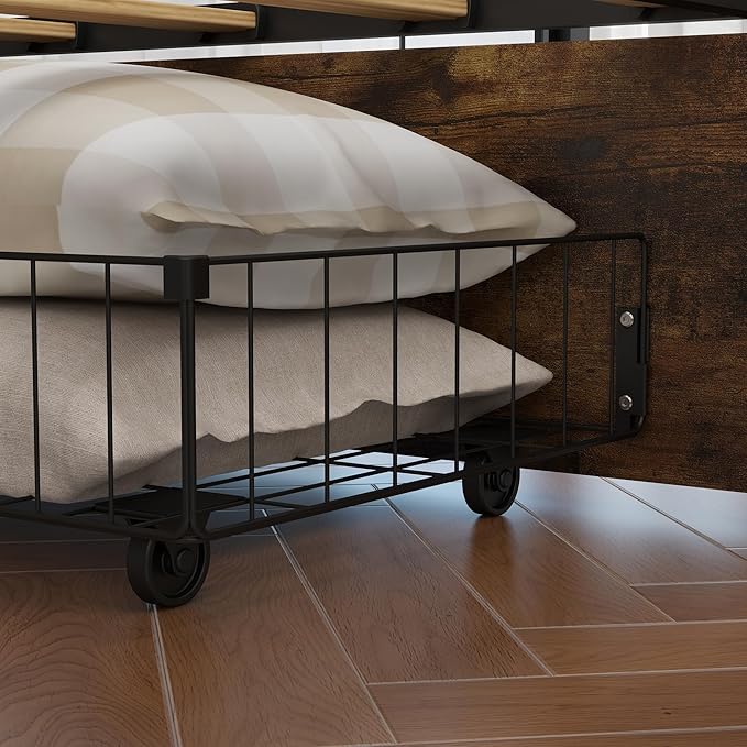 Panana Queen Bed Frame with Storage Headboard Platform Bed with 4 Drawers No Box Spring Needed Easy Assembly Vintage Brown