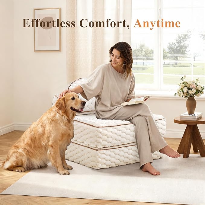 Folding Sofa Bed 3-in-1 Convertible Sleeper Chairs with PillowBack Support Fuzzy Fabric Floor Couch Bed for Adults Boneless Couches Living Room Bedroom ApartmentBeige