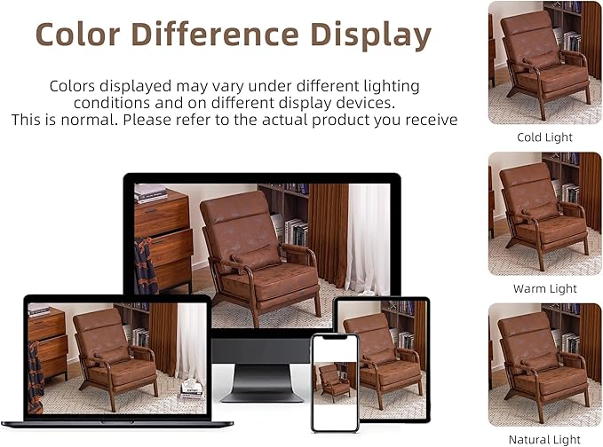 Mid Century Modern Accent Chair with High BackUpholstered Armchair with Solid Wood Frame &amp Soft Cushion for Living RoomBedroomBelconySunroomBrown