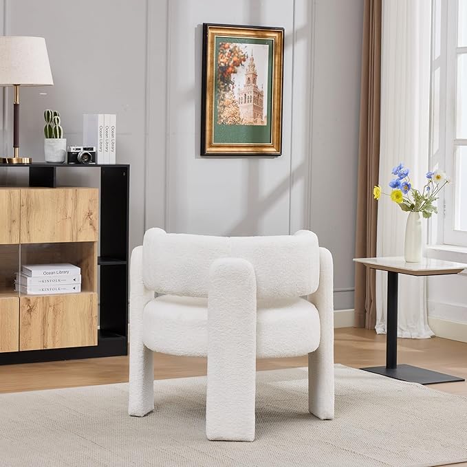 Barrel Accent Chair for Living Room Modern Upholstered Barrel Armchair Teddy Velvet Comfy Padded Reading Chairs for Bedroom Single Sofa Chair with Wood Frame - Barrel