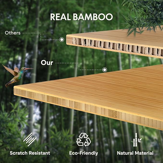 FLEXISPOT Bamboo Electric Standing Desk with Elegant Oval Legs 60x30 Height Adjustable Desk for Home Office &amp Living Spaces Black Frame