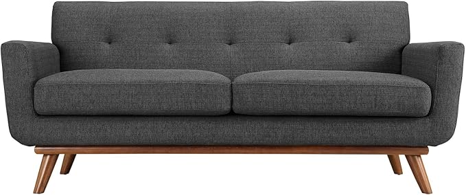 Modway Engage Mid-Century Modern Upholstered Fabric Loveseat in Gray