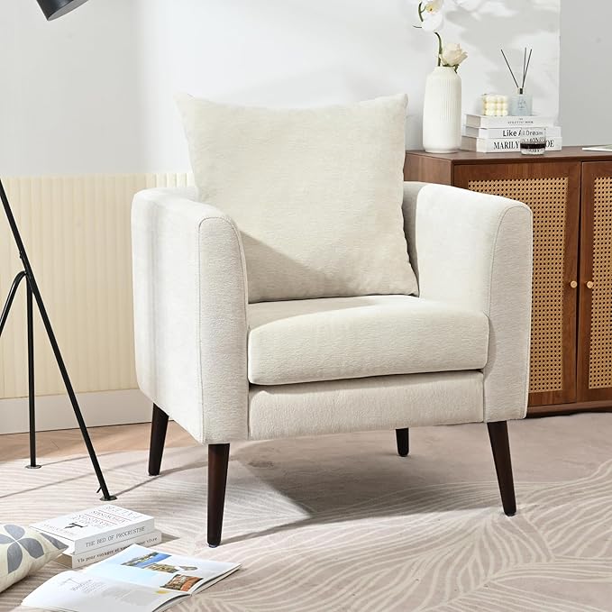 Modern Accent Chair for Living Room Chairs Comfortable Lumbar Support Armchair Removable Cushion Covers Single Sofa Chair with Solid Wood Legs Bedroom Reading Chair Beige