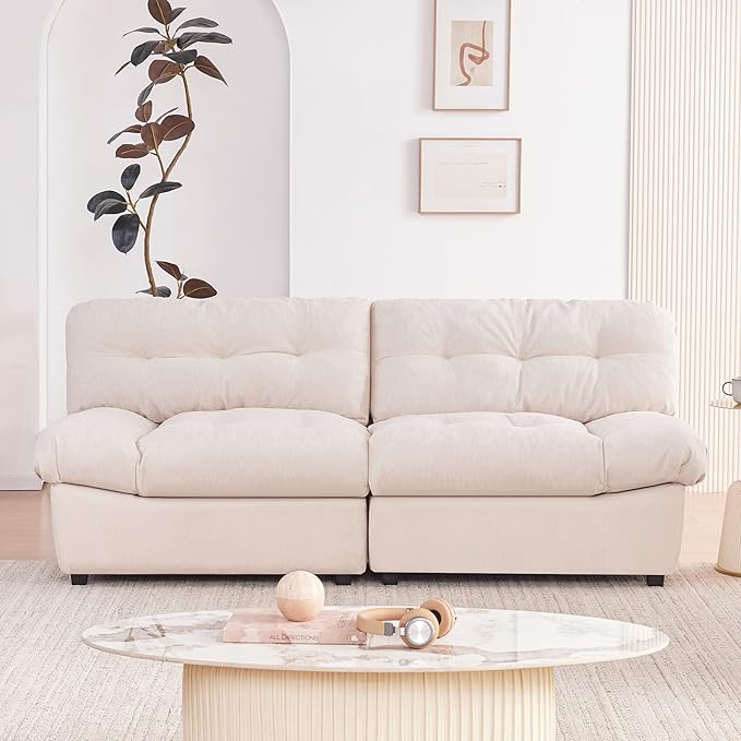 80 Chenille Cloud Deep Seat Overstuffed Couches for Living Room Cozy Comfy Cloud Sofa with Solid Wood Frame Modern Loveseat Sofa Couch for Small Spaces Pillow-Designed Armrest Couch Beige