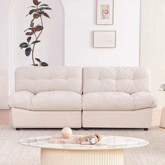 80 Chenille Cloud Deep Seat Overstuffed Couches for Living Room Cozy Comfy Cloud Sofa with Solid Wood Frame Modern Loveseat Sofa Couch for Small Spaces Pillow-Designed Armrest Couch Beige