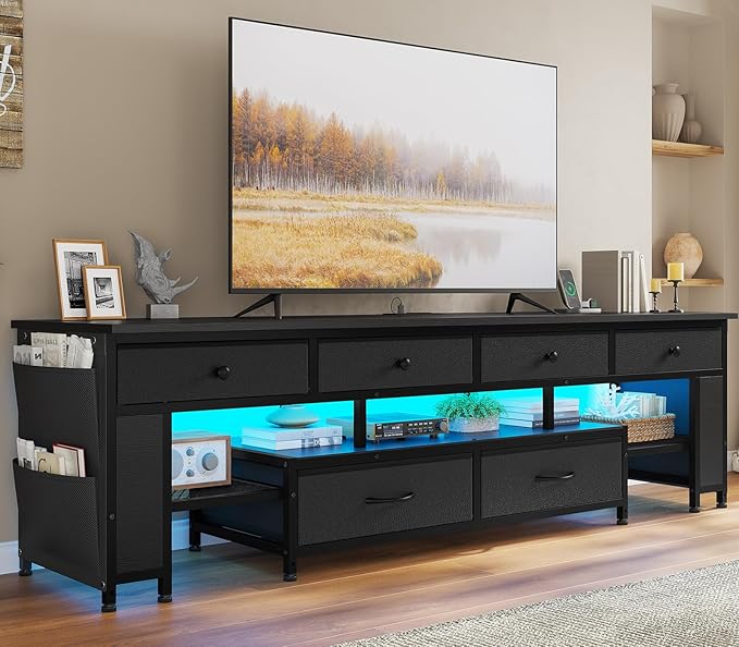 BTHFST LED TV Stand for 65/70/75 Inch TV Entertainment Center with Storage &amp Power Outlets 63 TV Stand with 6 Drawers &amp 4 Bags &amp Shelves TV Console Media Console for Living Room Bedro