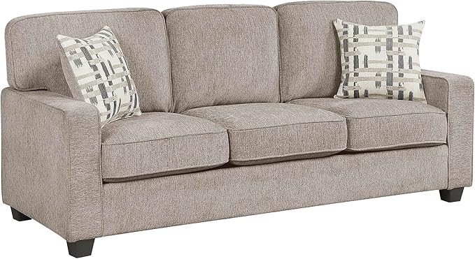 Lexicon 83.5 Chenille Upholstered Sofa Modern 3-Seater Couch with Track Arms Reversible Cushions Removable Cushion Cover Matching Pillows for Living Room/Apartment/Office Easy Assembly Taupe