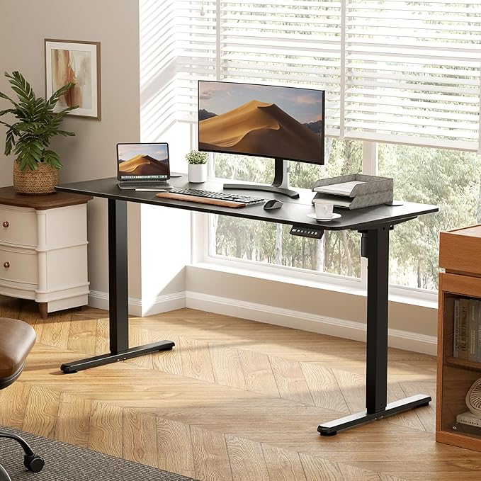 Electric Standing Desk Adjustable Height 55 x 24 Inch Large Sit Stand Desk Stand up Desk for Home Office Computer Workstation (Spliced DesktopBlack)