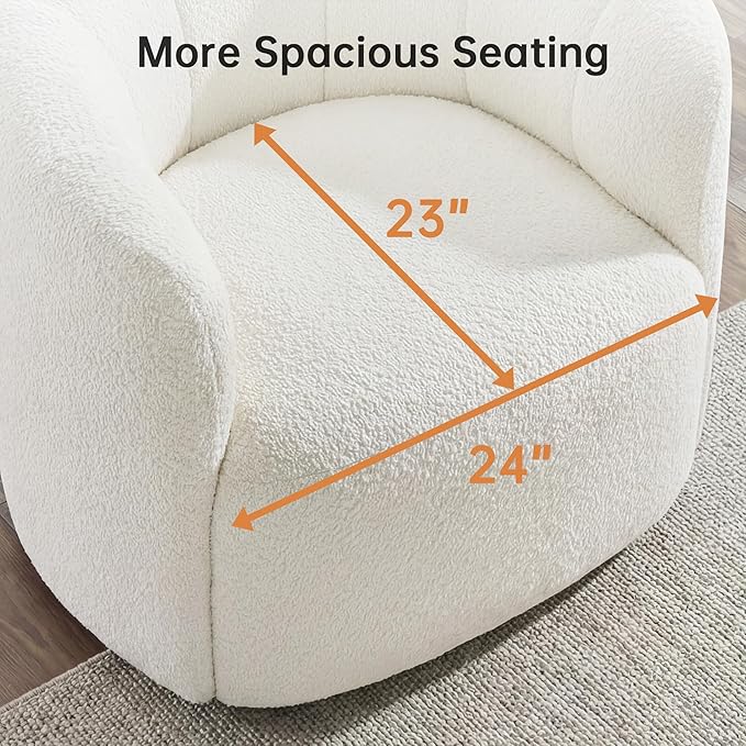 Swivel Accent Chair No Assembly Required Upholstered Boucle Fabric Barrel Chair for Living Room Beige