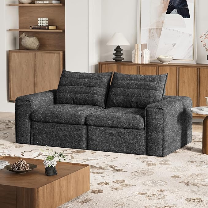 77 Cloud Loveseat Sofa Deep Seat Couch with Pillows Modern Comfortable Upholstery Boneless Sofa 1 piece for Living Room Bedroom Apartment Removable CoverNo Assembly Required Dark Gray