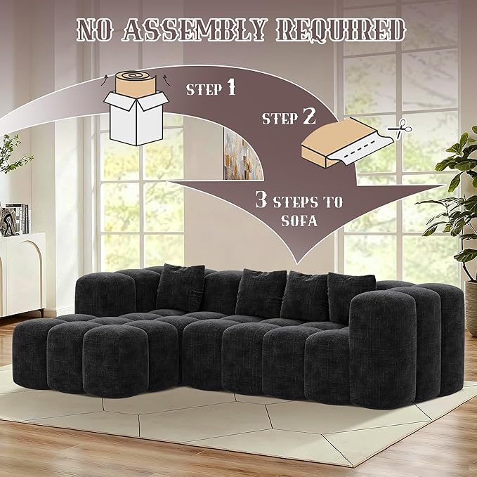 99.2 Cloud Sectional Couch Sofa for Living Room Modern Modular Sofa with Deep Seat Upholstered Boneless Couches with L-Shape Chaise No Assembly Required Black (Corduroy Fabric)