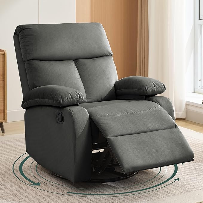 Swivel Rocker Recliner for Adults Rocking Small Recliner Chair for Small Spaces Glider-Nursery Rocking Chair for Living Room RV Nursery Bedroom Grey