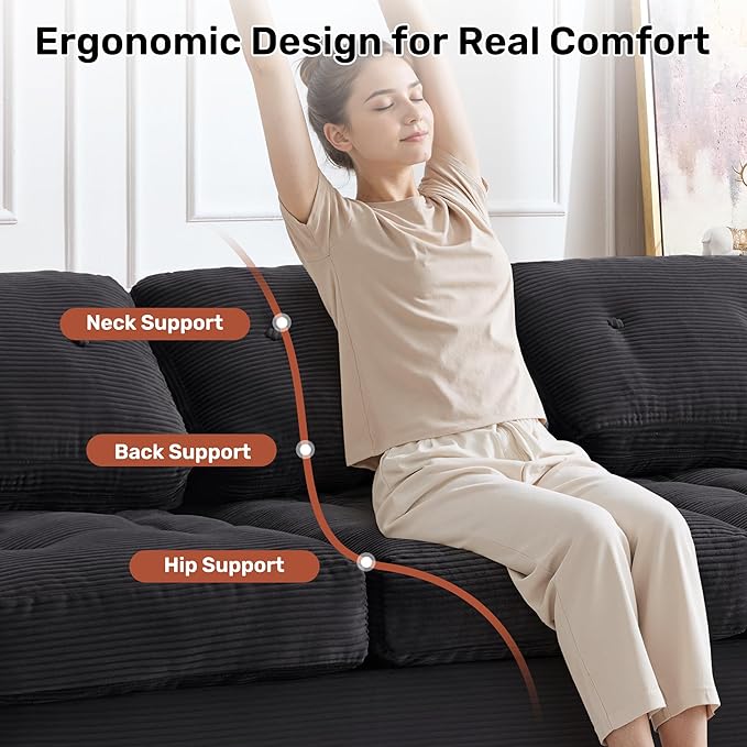Convertible Sofa Bed3-Seater Boneless Couches for Living Room 2 in 1 Folding CouchFold Out Floor Couch with PillowsCloud Floor LoveseatFloor Futon Sleeper for Living Room Bedroom LoungeBlack