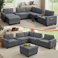 103'' Modular Sectional Sofa couch with 2 Acrylic Consoles Oversized U Shaped Couch Set with USB Charger Storage DrawersPockets and Movable Ottoman Chenille Sectional Couches for Living Room Gray