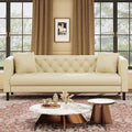 GAOMON 81 Leather Couch Handmade Button Tufted 3 Seater Sofa Chesterfield Sofa with Deep Seat and 2 Pillows Leather Sofa for Living Room Apartment Office Beige