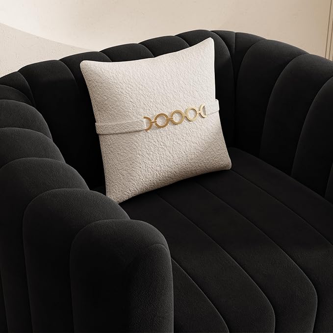 Modern Black Velvet Sofa Chair for Living Room 42 Single Sofa with Gold Metal Sphere Legs (Black 1S)