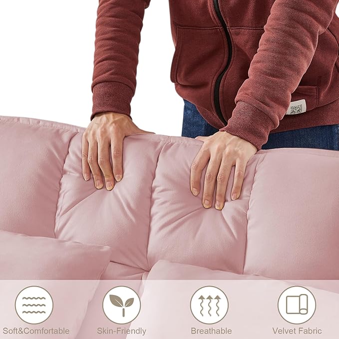 3 in 1 Convertible Sleeper Sofa Couch with Pull Out Bed55 Velvet Upholstered Futon Sofa BedModern Loveseat Sleeper Chaise with Adjustable Backrest for Living Room Guest Room Apartment(Pink)