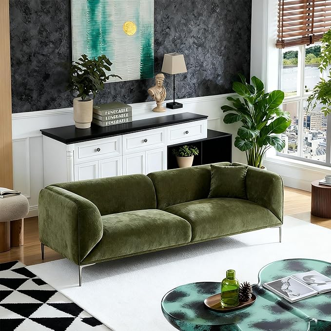 MEETAKING 82.7 Modern Sofa 3-Seater Boucle Couch with Metal Legs Luxury Deep Seats Cloud Sofas Minimalist Living Room Couches for Apartment Home Office Bedroom - Green
