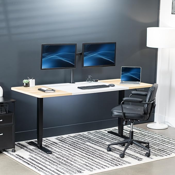 VIVO Electric 71 x 30 in Dual Motor Sit Stand Desk Memory Height Adjustment 2B Series White and Light Wood Top Black Frame DESK-KIT-2B7WC