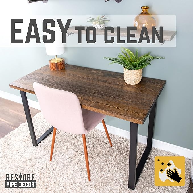 PIPE DECOR Trail Brown Wood Rustic 48” Desk Kit with (2) 28” Matte Black Square Metal Legs Industrial Desk for Home Office