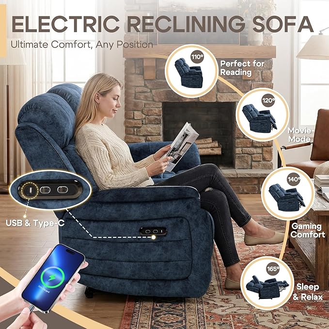 Zero Gravity Power Reclining Loveseat Sofa with Adjustable Headrests Power Loveseat Recliner with Console Electric 2-Seater Recliner Couch with Charging Port for Living Room (Velvet Blue)