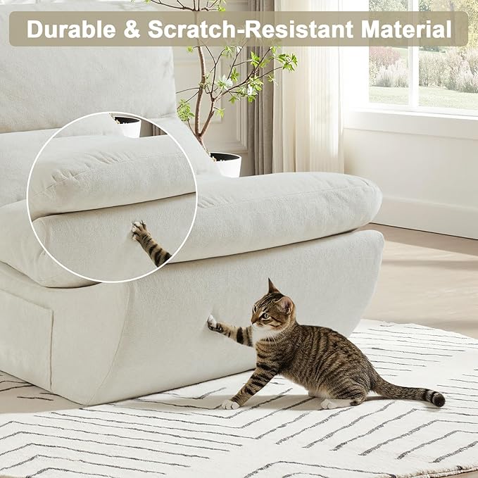 Comfy Reading Chair for Adults Modular Sectional Sofa Bean Bag Chair Cloud Boneless Couch Style with High Rebound Foam Single Seat Compressible Sofa for Living Room &amp Bedroom Beige