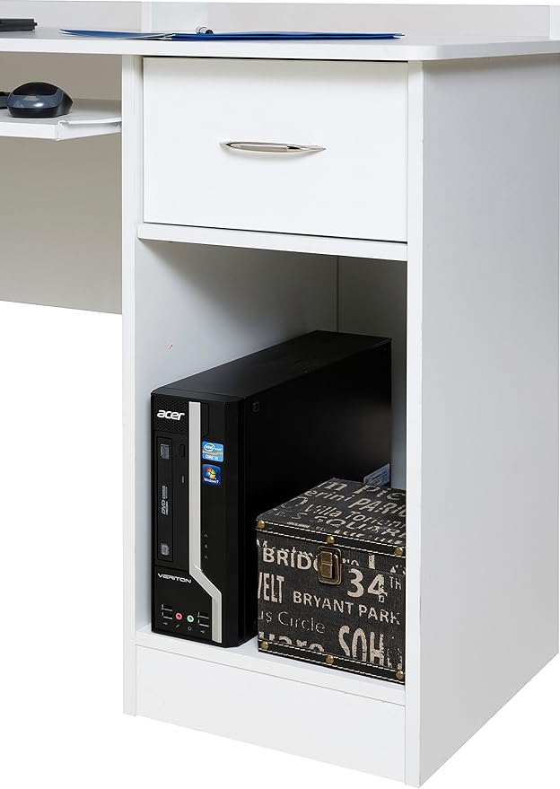 OneSpace Essential Computer Desk Hutch with Pull-Out Keyboard White