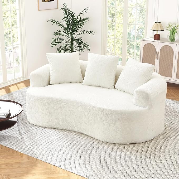 60 Curved Sectional Sofa for Small Spaces - Plush Chenille Modern Cloud Loveseat with Pocket Springs &amp Memory Foam Boneless Floor Couch for Living Room 27.6 Extra Deep Seat No Assembly (Beige