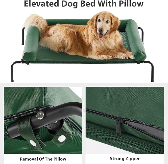 RRPETHOME Large Elevated Cooling Dog Bed Raised Dog Cot Beds for Large Dogs Elevated Outdoor Pet Bed Chew Proof Portable Cooling Pet Cot with Skid-Resistant Feet and Breathable Mesh