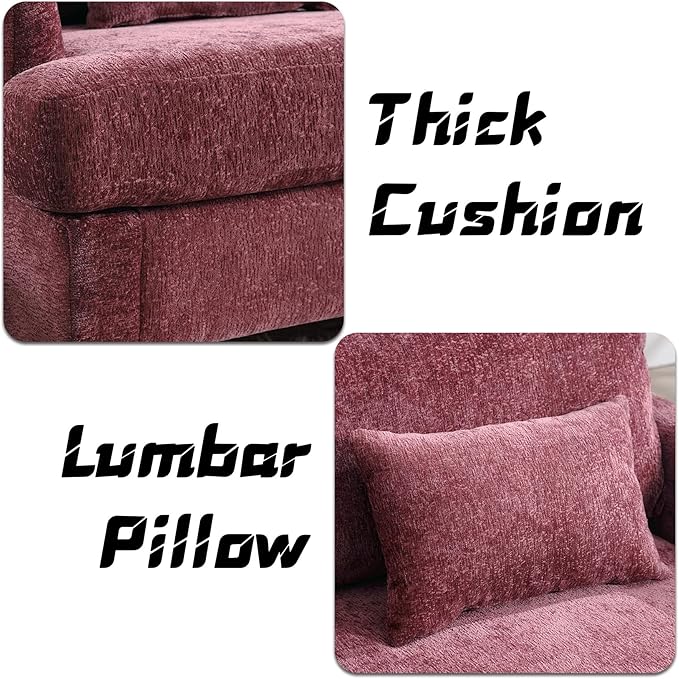 Oversized Accent Chair with Lumbar Pillow Upholstered Side Chairs for Living Room Bedroom Comfy Reading Chairs for Adults with Wide Seat Thick Cushion Soft Chenille (Wine Red)