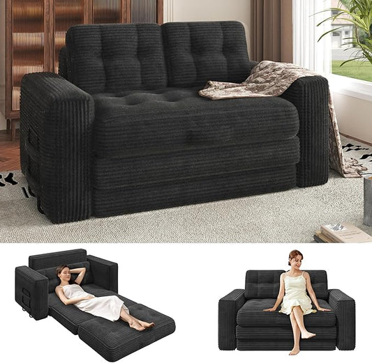 Convertible Sofa Bed 2 in 1 Boneless Couch Bed with 2 Pillows Corduroy Pull out Couch Folding Sofa Bed with Deep Seat Small Loveseat Sleeper Sofa Bed in a Box for Small Spaces No Assembly Required