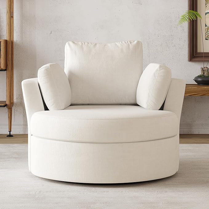 STARY Upholstered Swivel Barrel Sofa Modern Accent Chair with Cozy Cushioning Stylish Rotating Chair for Living Room Bedroom or Office