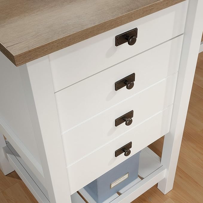 Sauder Cottage Road L Shaped Desk Computer Desk with Drawers Home Office Desk with Optional File Cabinet Storage Cable Management in Soft White Finish