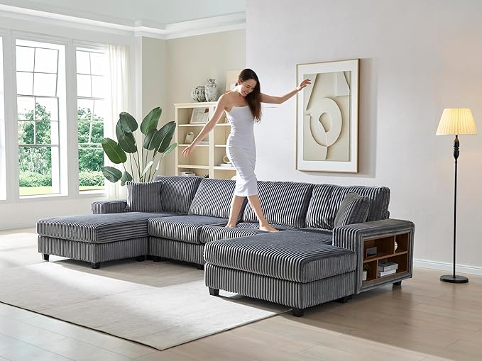 ERYE U-Shaped Modular Sectional Sofa Convertible Symmetrical Sofa Couch with Removable Chaise Lounges U Shaped Double Chaises Sectional Couches with Storage Armrests
