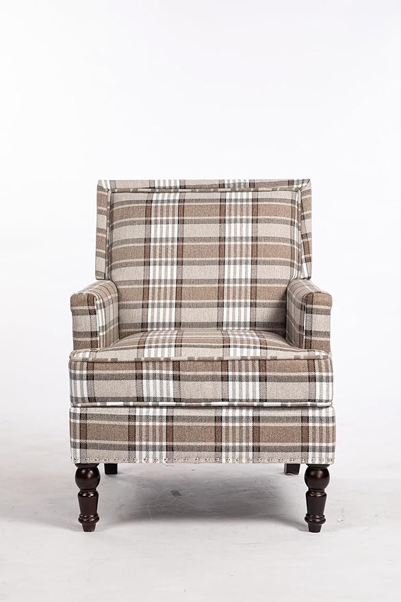 GDFStudio Upholstered Accent Armchair Modern Side Chair with Tapered Wood Legs Cotton Linen Fabric with Nailhead Trim for Living Room Bedroom Reading Room Set of 1 Coffee