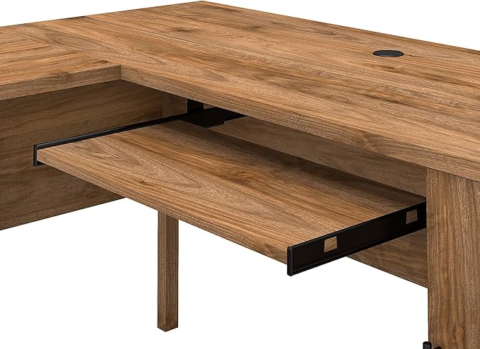 Bush Home Somerset 60W L Shaped Desk with Hutch in Fresh Walnut