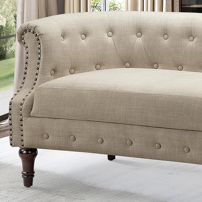 Rosevera C18-1 (1-B) Garner Chesterfield Settee Loveseat Beige