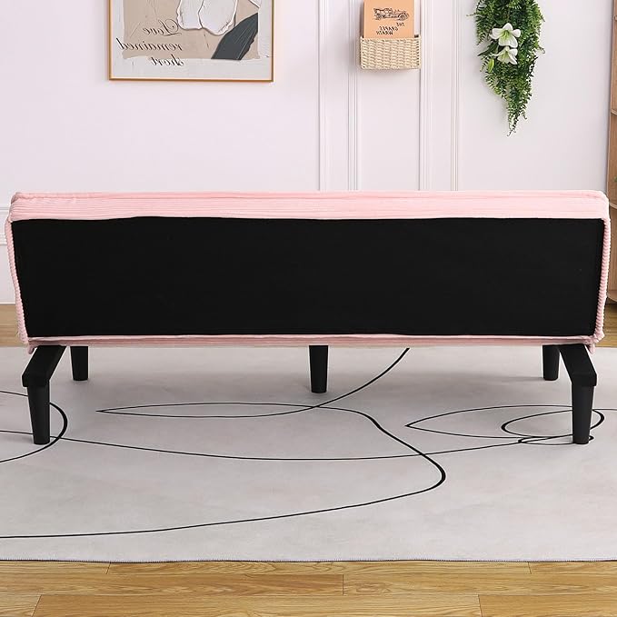 66” Armless Corduroy Sofa Bed 2-in-1 Convertible Sleeper Sofa with Tufted Back Soft Skin-Friendly Fabric Small Futon for Apartments Living Room Bedroom (Pink)